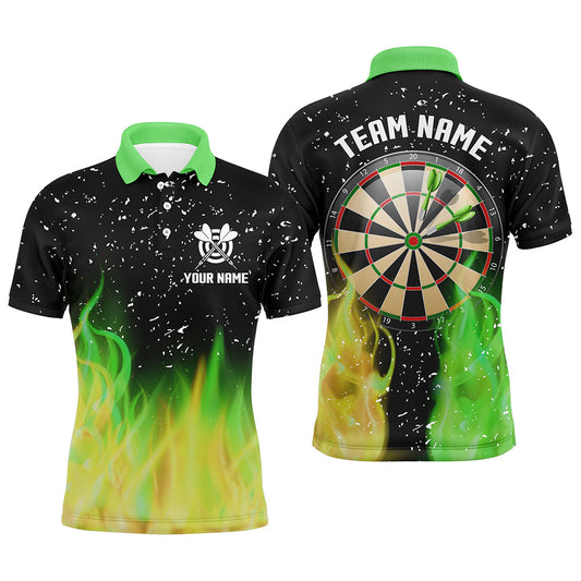 Individuelles Grünes Und Gelbes Feuer Dartboard Herren Poloshirt, Dart Shirts Für Team Dart Trikot TDM1211