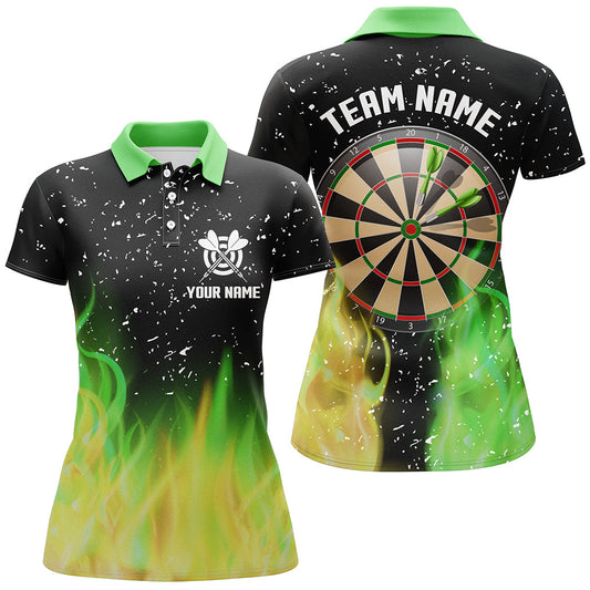 Individuelles Grünes Und Gelbes Feuer Dartboard Herren Poloshirt, Dart Shirts Für Team Dart Trikot TDM1211