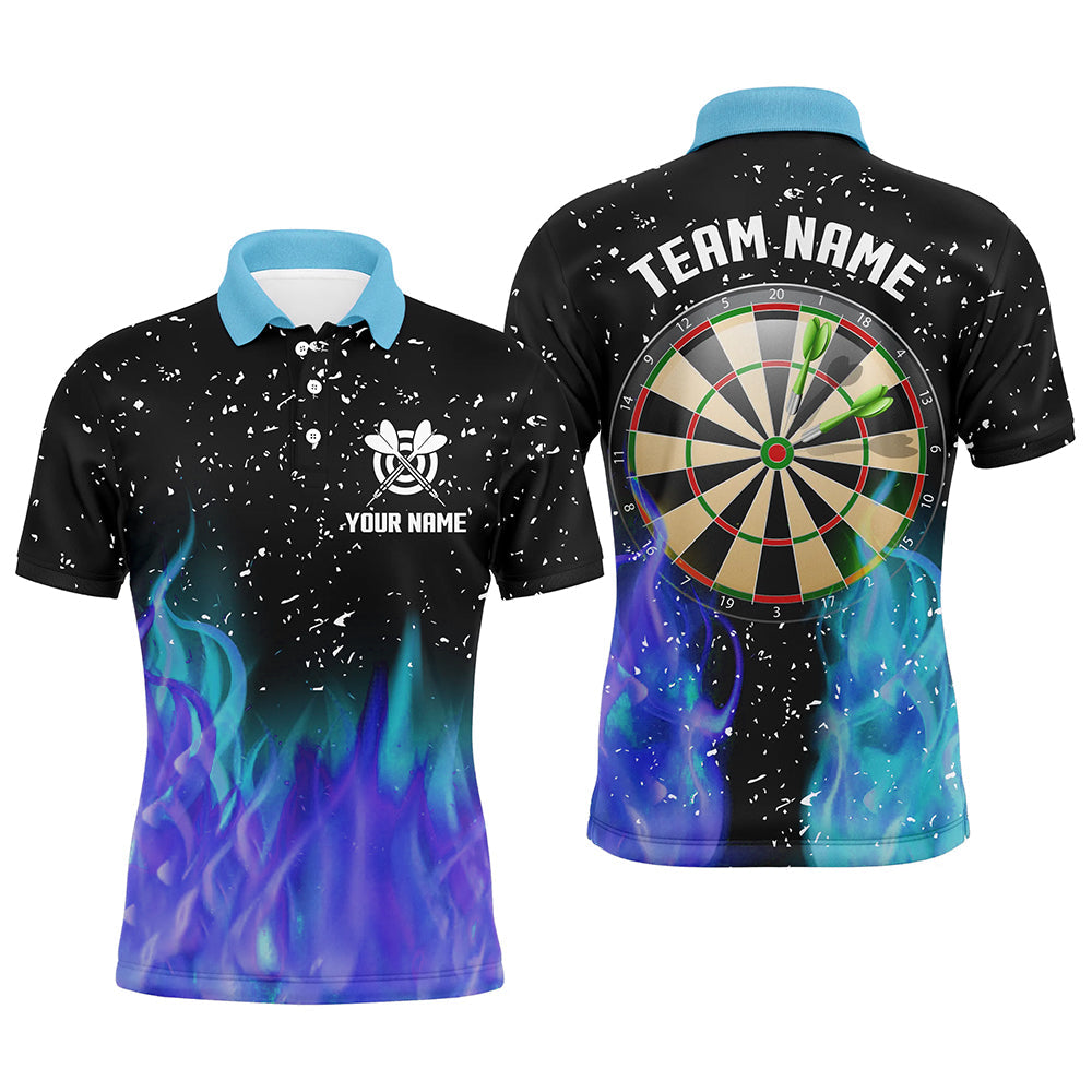Individuelles Blaues Und Lila Feuer Dartboard Herren Poloshirt, Dart Shirts Für Team Dart Trikot TDM1212
