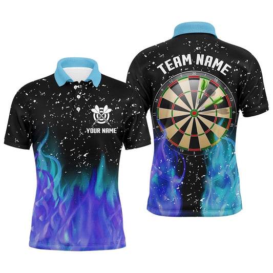 Individuelles Blaues Und Lila Feuer Dartboard Herren Poloshirt, Dart Shirts Für Team Dart Trikot TDM1212