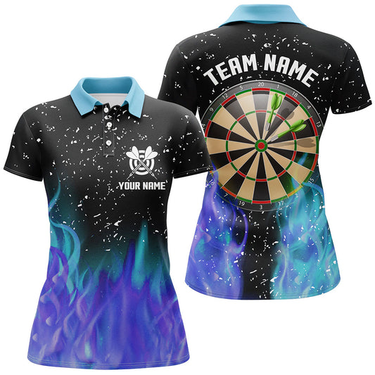 Individuelles Blaues Und Lila Feuer Dartboard Herren Poloshirt, Dart Shirts Für Team Dart Trikot TDM1212