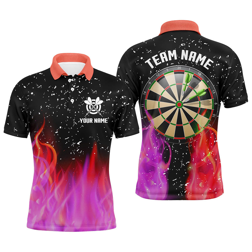 Individuelles Rot Und Pinkes Feuer Dartboard Herren Poloshirt, Dart Shirts Für Team Dart Trikot TDM1213