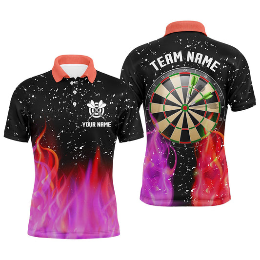 Individuelles Rot Und Pinkes Feuer Dartboard Herren Poloshirt, Dart Shirts Für Team Dart Trikot TDM1213