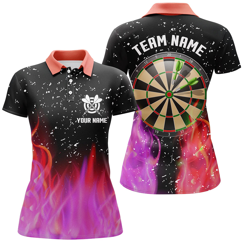 Individuelles Rot Und Pinkes Feuer Dartboard Herren Poloshirt, Dart Shirts Für Team Dart Trikot TDM1213