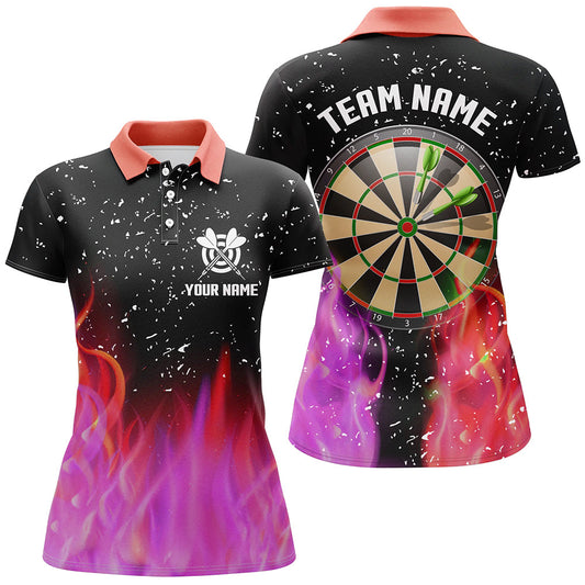 Individuelles Rot Und Pinkes Feuer Dartboard Herren Poloshirt, Dart Shirts Für Team Dart Trikot TDM1213