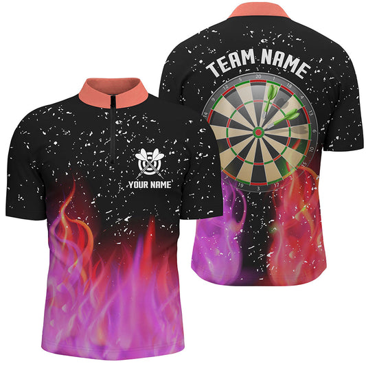 Individuelles Rot-Rosa Feuer Dartboard Herren Shirt mit Viertelreißverschluss, Dart Team Trikot TDM1213