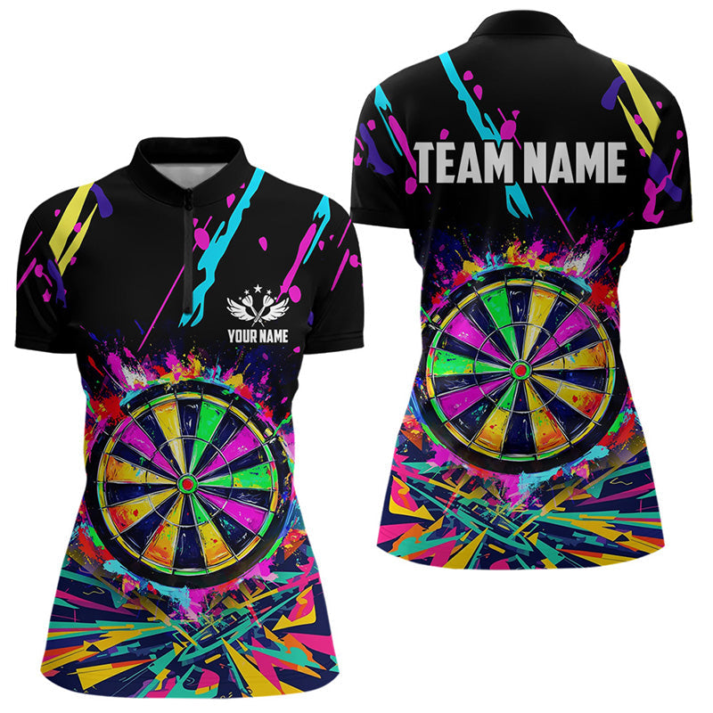 Buntes Neon-Dart-Polo & 1/4-Zip für Damen, individuelles Teamshirt TDM3878