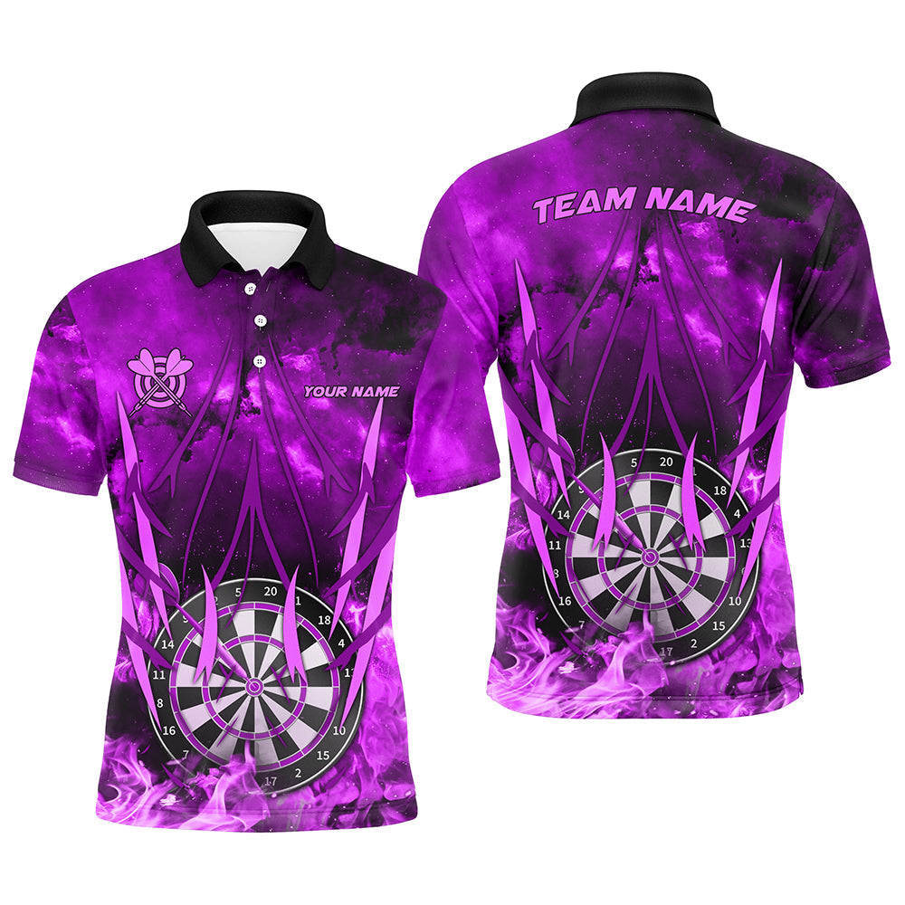 Individuelles Lila Dartbrett Feuerflamme Dart Herren Poloshirt, Darttrikot Für Spieler TDM1788