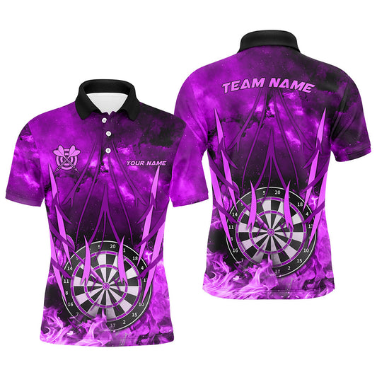 Individuelles Lila Dartbrett Feuerflamme Dart Herren Poloshirt, Darttrikot Für Spieler TDM1788