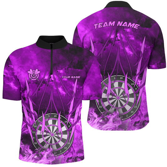 Lila Dartboard Feuer Flamme Dart Herren Shirt mit Viertelreißverschluss, Dart Trikot für Spieler TDM1788