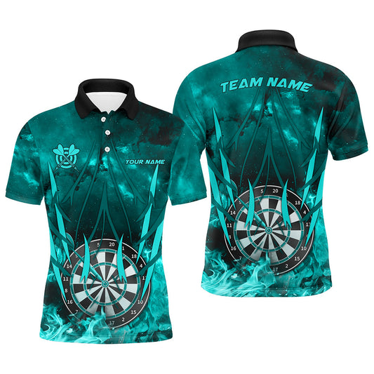 Individuelles Türkises Flammen Dartbrett Am Brennen Herren Poloshirt, Darttrikot Für Spieler TDM1789