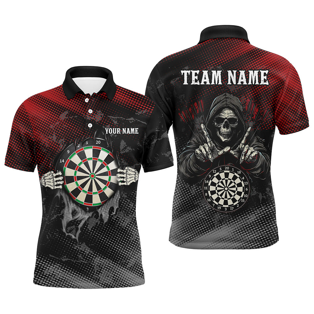 Individuelles Rot und Schwarzes Todes Skelett Herren Poloshirt, Skelett Darttrikot TDM1987