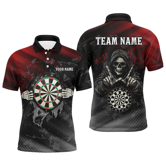 Individuelles Rot und Schwarzes Todes Skelett Herren Poloshirt, Skelett Darttrikot TDM1987