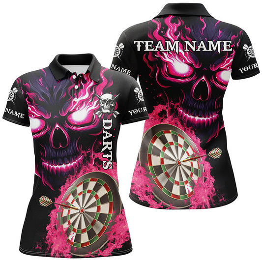 Pinkes Dartboard Flammen-Totenkopf Damen-Dartshirts, personalisierte Liga-Teamtrikots TDM2954