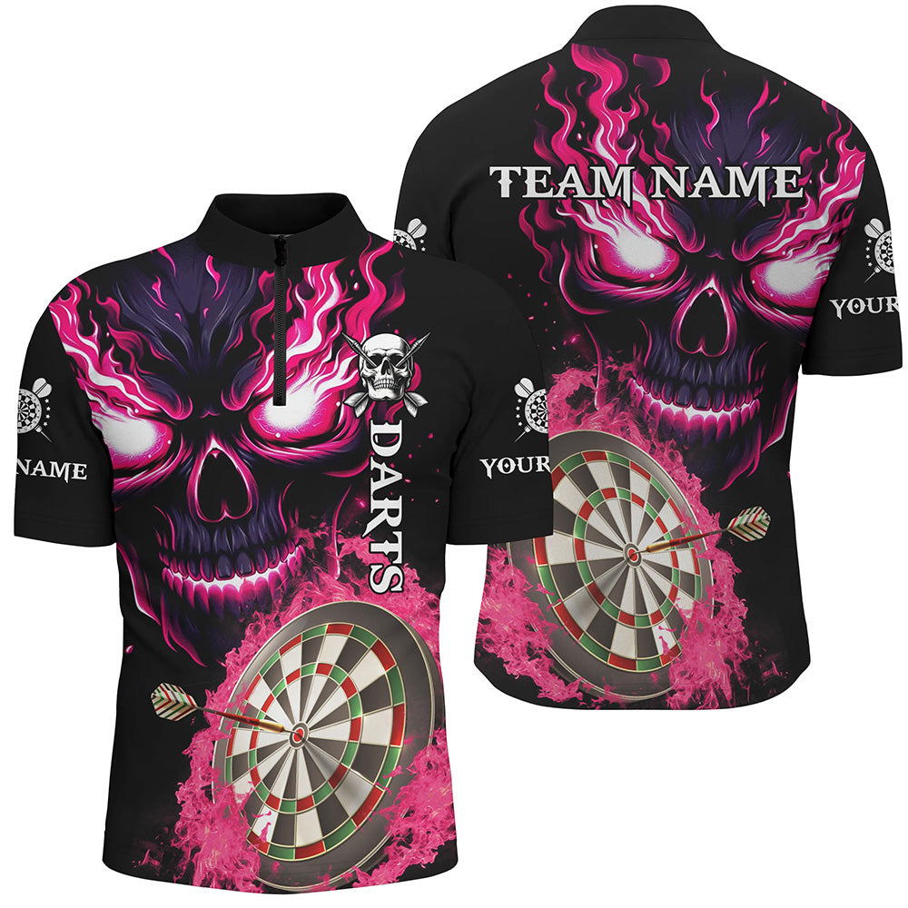 Pinkes Darts Board Flammen Schädel Herren Dartshirts Maßgeschneiderte Team Liga Darttrikots Uniform TDM2954