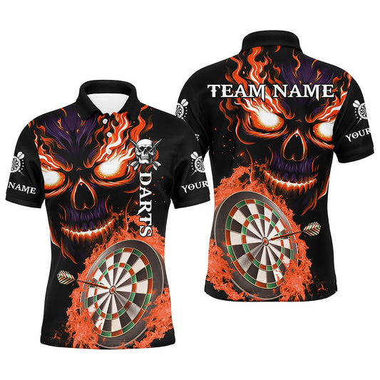 Individuelles oranges Dartbrett-Flammen-Totenschädel-Dart-Poloshirt für Herren, Dart-Team-Uniformtrikot TDM2955