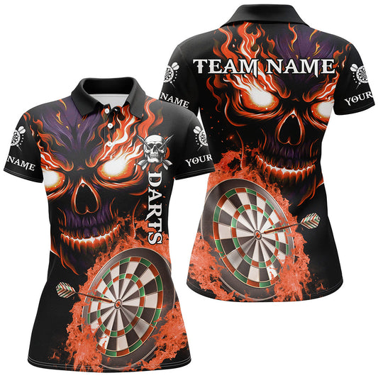 Individuelles Oranges Dartboard Flammen Skull Dart Poloshirt für Damen, Dart Trikot Team Uniform TDM2955