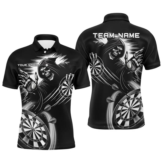 Individuelles schwarz-weißes Totenschädel-Dart-Poloshirt für Herren, Dart-Team-Uniformtrikot TDM2961