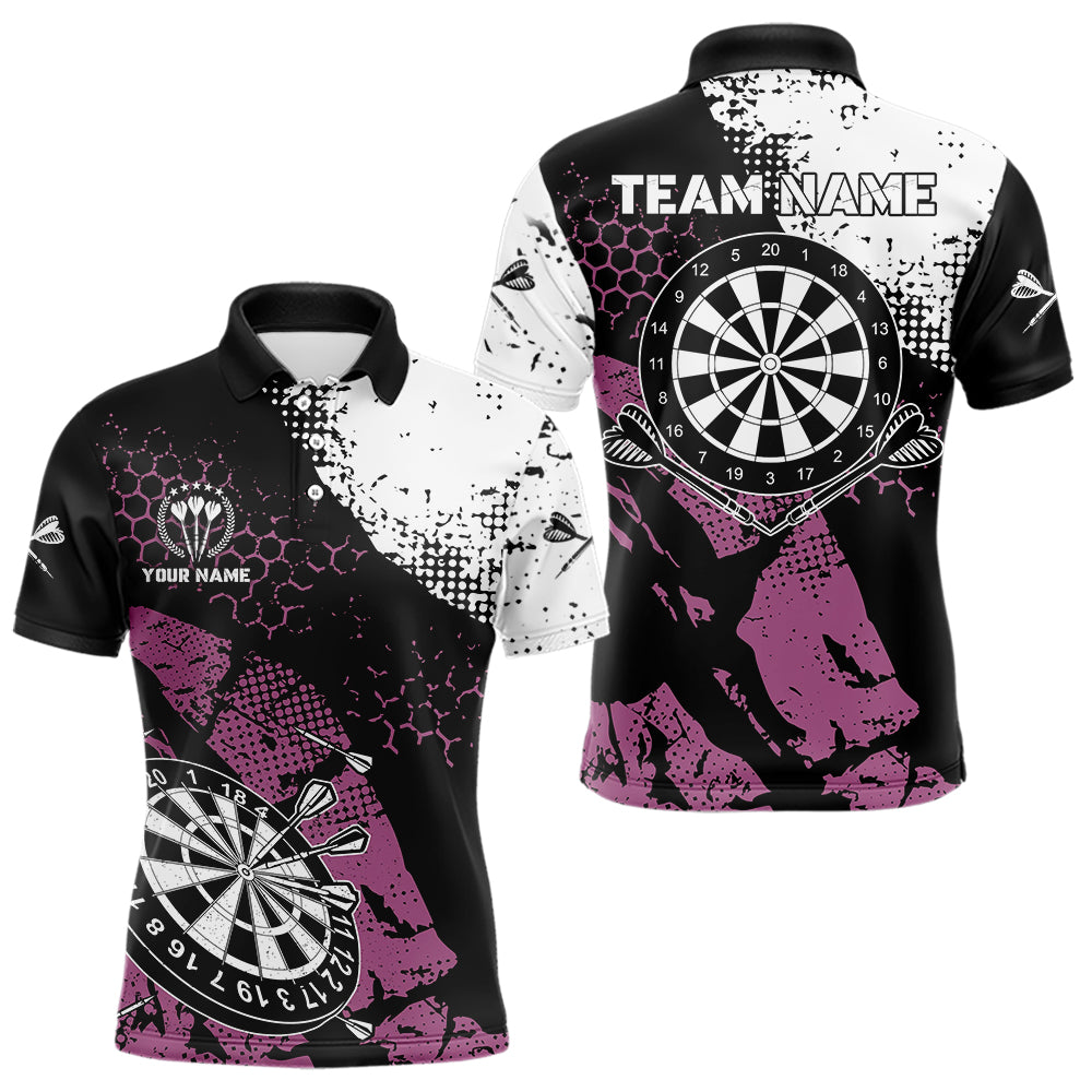 Pink Schwarz Grunge Darts Polo, 1/4 Reißverschluss Maßgeschneiderte Herren Dartshirts Darts Trikots TDM3541