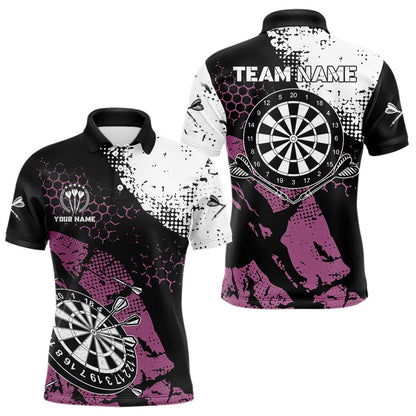 Pink Schwarz Grunge Darts Polo, 1/4 Reißverschluss Maßgeschneiderte Herren Dartshirts Darts Trikots TDM3541