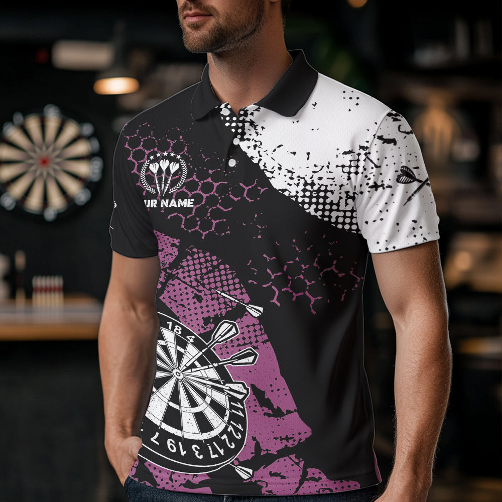 Pink Schwarz Grunge Darts Polo, 1/4 Reißverschluss Maßgeschneiderte Herren Dartshirts Darts Trikots TDM3541