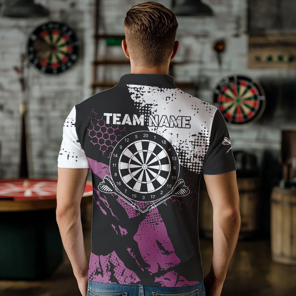 Pink Schwarz Grunge Darts Polo, 1/4 Reißverschluss Maßgeschneiderte Herren Dartshirts Darts Trikots TDM3541