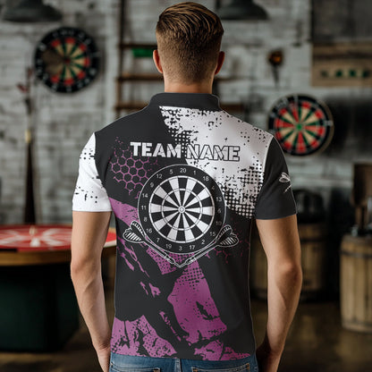 Pink Schwarz Grunge Darts Polo, 1/4 Reißverschluss Maßgeschneiderte Herren Dartshirts Darts Trikots TDM3541