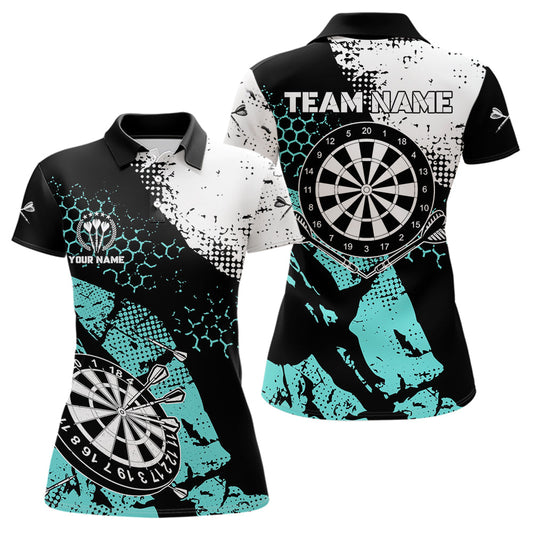 Türkis Grunge Dartpolo, 1/4 Reißverschluss personalisiertes Dartshirt für Damen, Darttrikots TDM3541