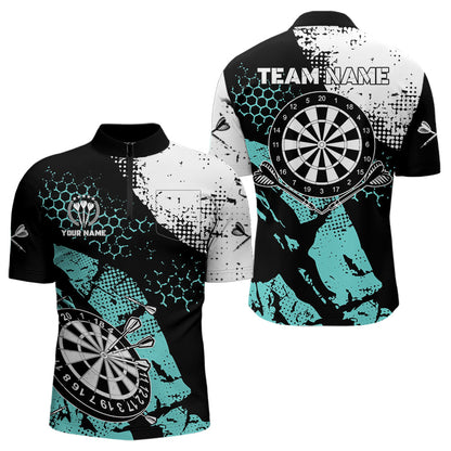 Pink Schwarz Grunge Darts Polo, 1/4 Reißverschluss Maßgeschneiderte Herren Dartshirts Darts Trikots TDM3541