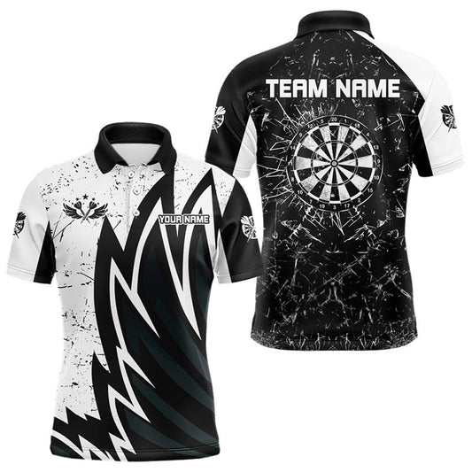 Individuelles Schwarz Weiß Break Glass Dart Poloshirt für Herren – Flügel Dart Trikot TDM3881