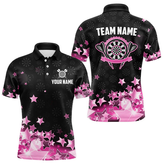 Individuelles Lustiges Dart Poloshirt für Herren – Pink Schwarzes Leuchtendes Sternmuster TDM3885