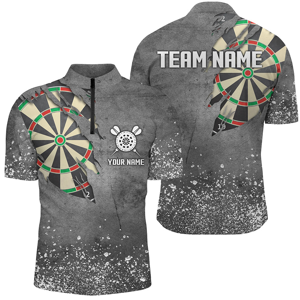 Grunge Graues Dartboard Dart Herren Shirt mit Viertelreißverschluss, Dart Trikots TDM1996