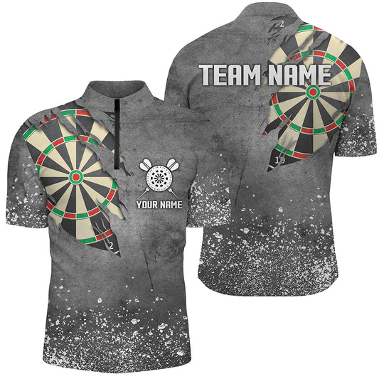 Grunge Graues Dartboard Dart Herren Shirt mit Viertelreißverschluss, Dart Trikots TDM1996