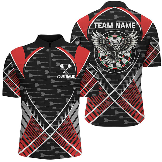 Individuelles Adler Pfeil Muster Herren Shirt mit Viertelreißverschluss, Rotes Dart Team Trikot TDM2202