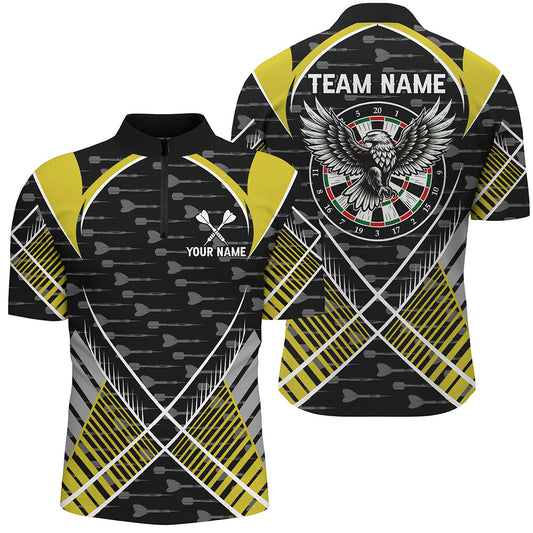 Individuelles Adler Pfeil Muster Herren Shirt mit Viertelreißverschluss, Gelbes Dart Team Trikot TDM2203