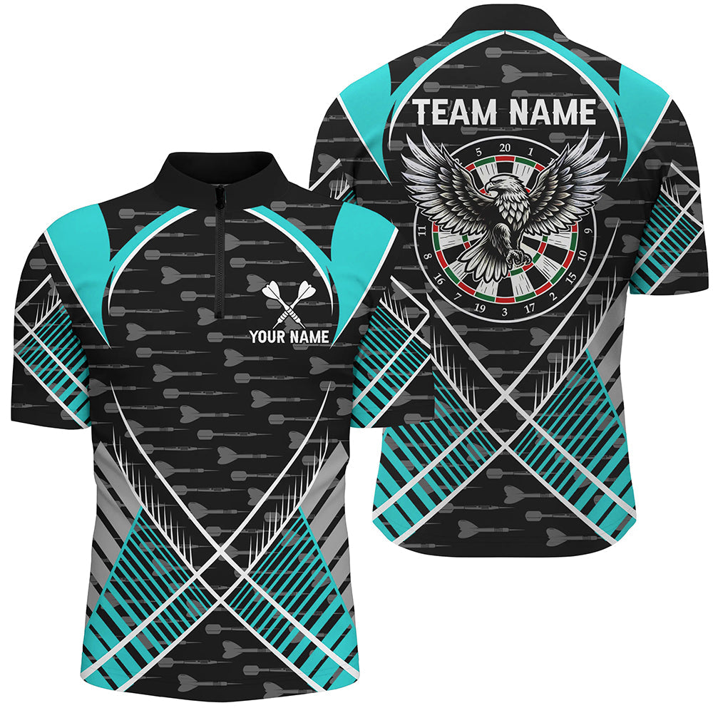 Individuelles Adler Pfeil Muster Herren Shirt mit Viertelreißverschluss, Türkises Dart Team Trikot TDM2204