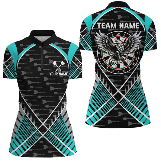 Individuelles Adler Pfeilmuster Damen Quarter Zip Shirt, Türkises Dart Team Trikot TDM2204