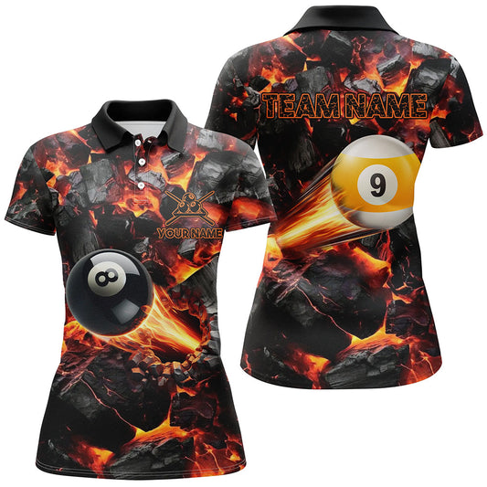 Personalisiertes 8-Ball & 9-Ball Feuer-Schuss Poloshirt für Damen, Billard-Pool-Teamshirt TDM2467