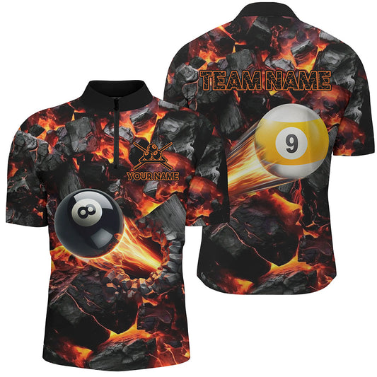 Maßgeschneiderte 8 Ball & 9 Ball Feuer schießendes Herren Quarter-Zip Shirt, Billiard Pool Team Shirt TDM2467