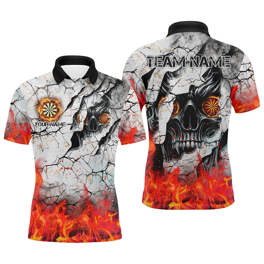 Personalisierter Schädelriss Muster Herren Dartshirts Feuer Flamme Dart Trikot Team Uniform | Orange TDM2971