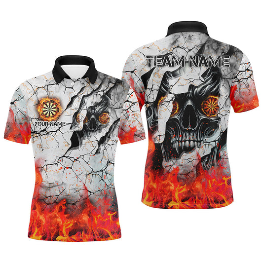 Personalisierter Schädelriss Muster Herren Dartshirts Feuer Flamme Dart Trikot Team Uniform | Orange TDM2971