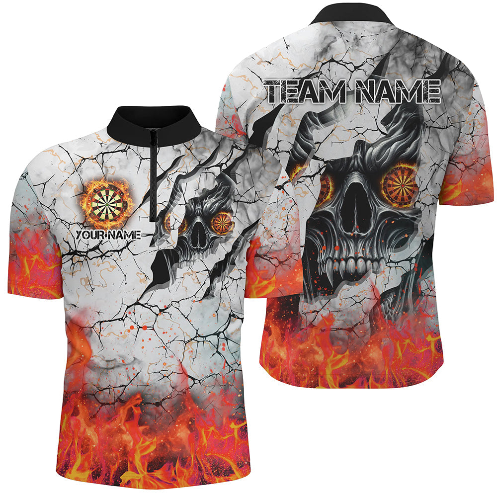 Personalisierter Schädelriss Muster Herren Dartshirts Feuer Flamme Dart Trikot Team Uniform | Orange TDM2971