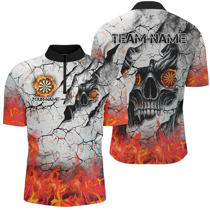Personalisierter Schädelriss Muster Herren Dartshirts Feuer Flamme Dart Trikot Team Uniform | Orange TDM2971