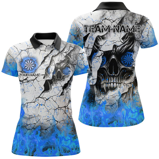 Individuelles Skull Crack Dart Poloshirt für Damen, Feuerflammen Dart Trikot Team Uniform TDM2972