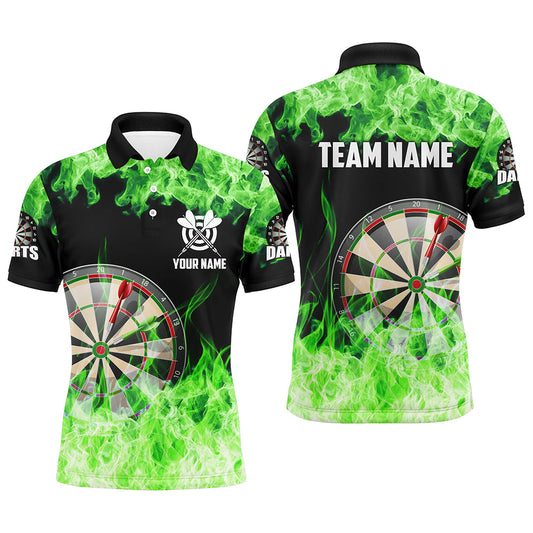 Individuelles Grünes Feuer Flamme Dartboard Herren Poloshirt, Dart Shirts Für Team Dart Trikot TDM1228