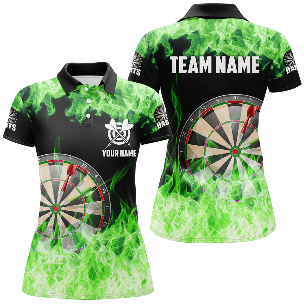 Individuelles Grünes Feuer Flamme Dartboard Herren Poloshirt, Dart Shirts Für Team Dart Trikot TDM1228