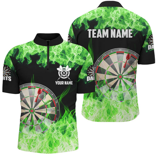 Individuelles Grüne Feuerflamme Dartboard Herren Shirt mit Viertelreißverschluss, Dart Team Trikot TDM1228
