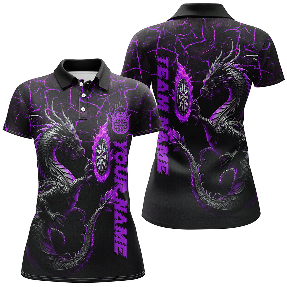 Lila Großer Drache 3D Druck Damen-Shirt, personalisiertes Liga-Darttrikot TDM2207