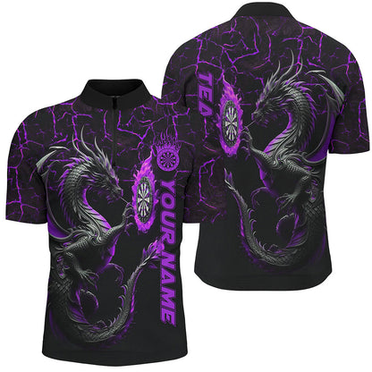 Personalisierter Lila Großer Drache 3D Gedruckte Herren Dartshirts Maßgeschneiderte Team Liga Darts Trikots TDM2207