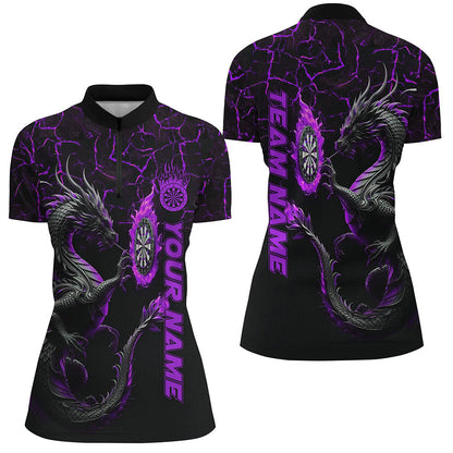 Lila Großer Drache 3D Druck Damen-Shirt, personalisiertes Liga-Darttrikot TDM2207
